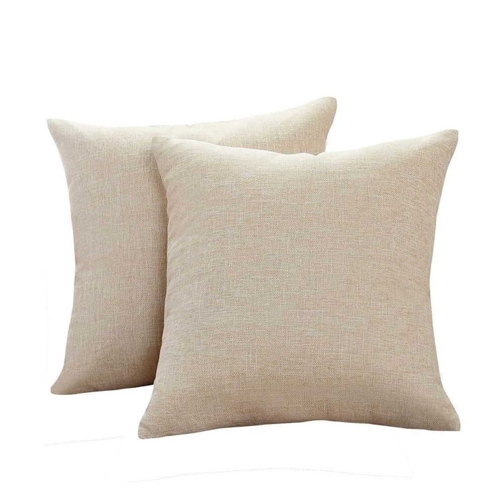 NEW 2 Linen Blend Decorative Throw Pillow Covers 18” 2 (Beige)